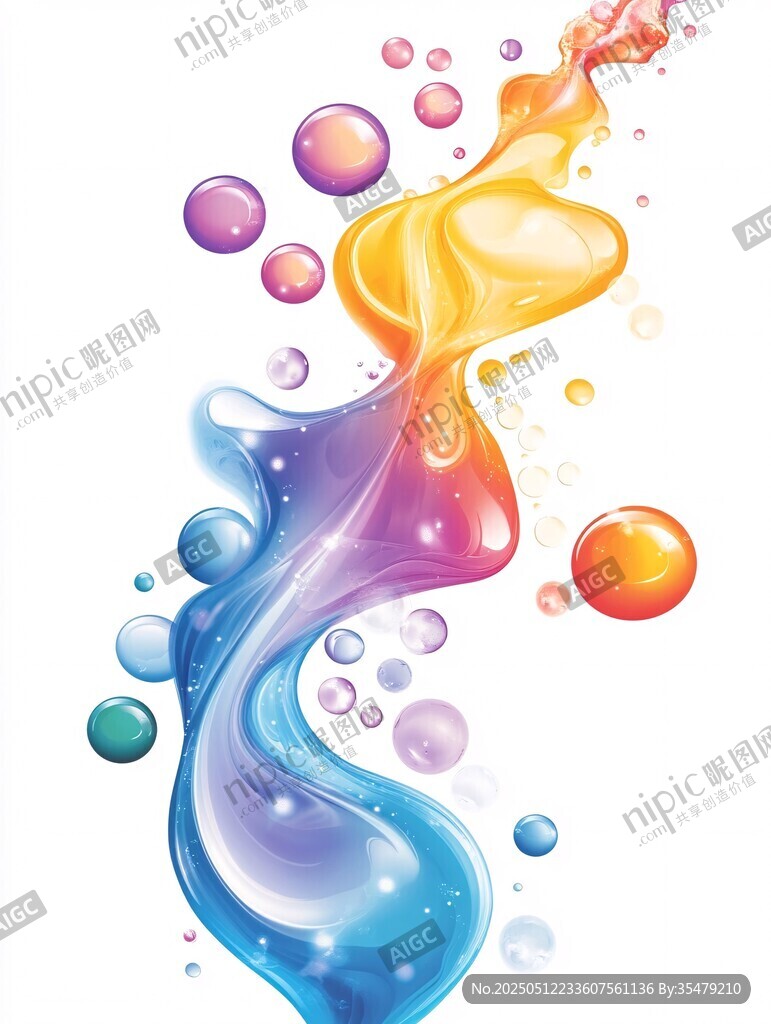 彩色流体与泡泡的梦幻组合