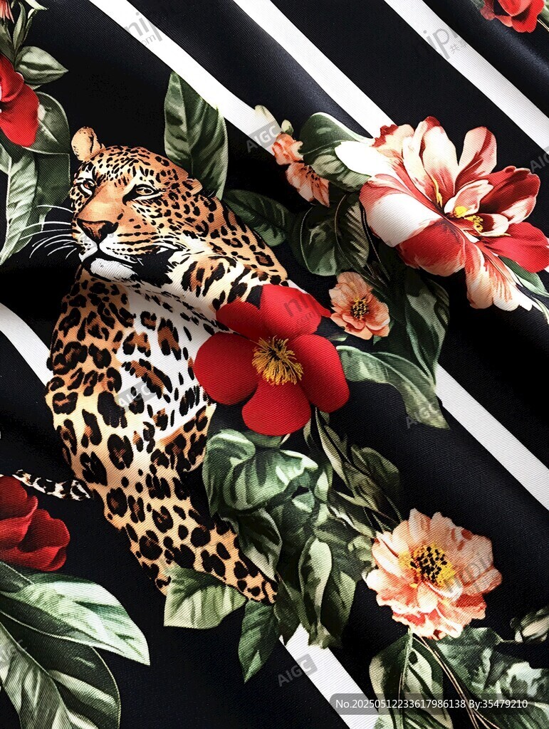 豹纹花卉图案布料