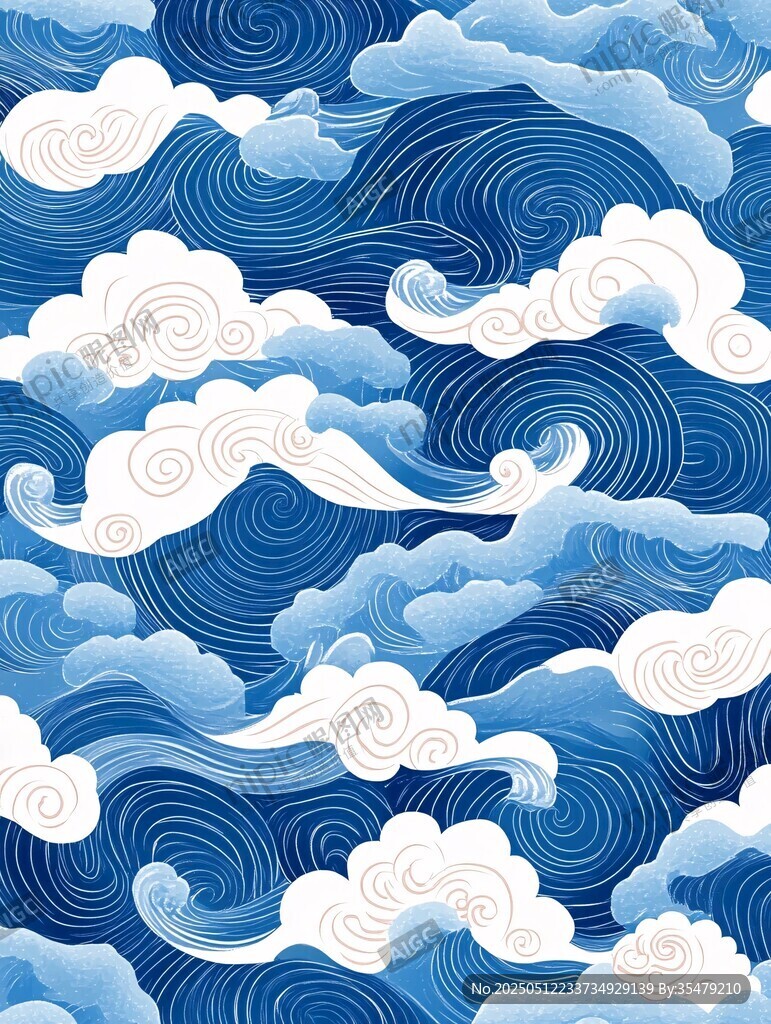 中式海浪云纹传统图案
