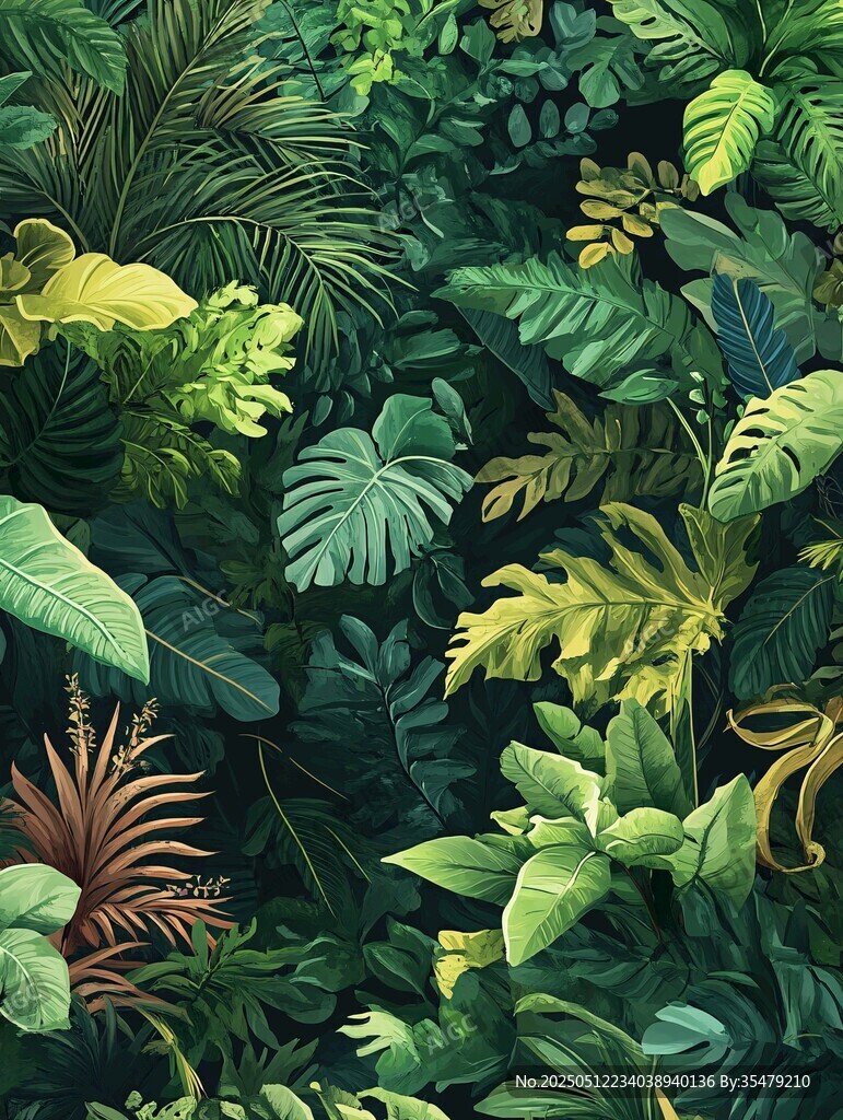 热带雨林风植物图案背景
