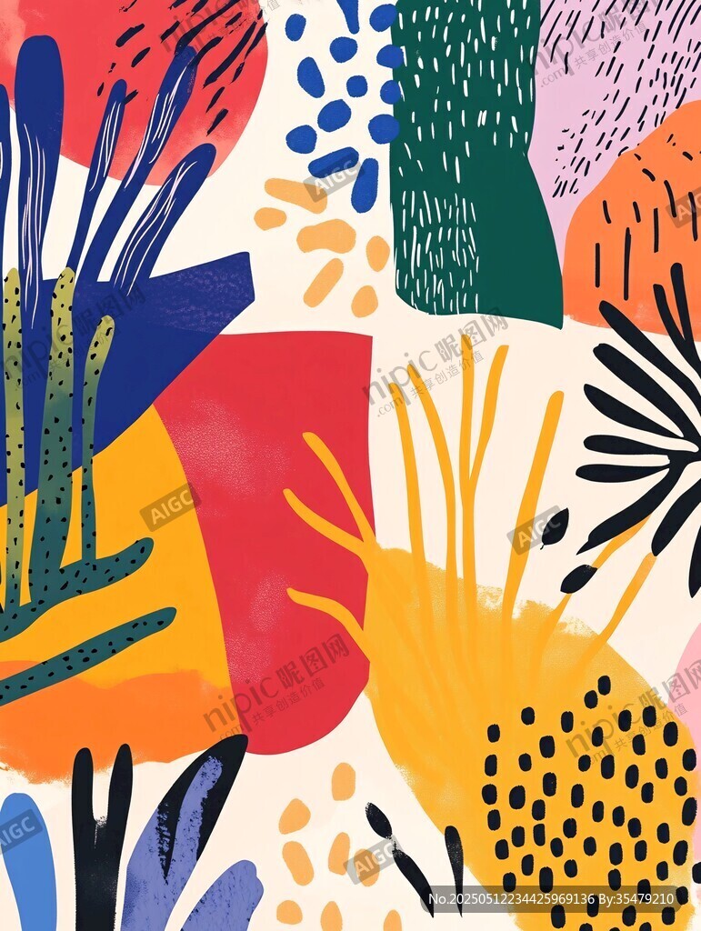 抽象多彩植物图案插画