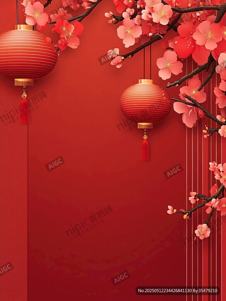 红墙繁花灯笼迎佳节