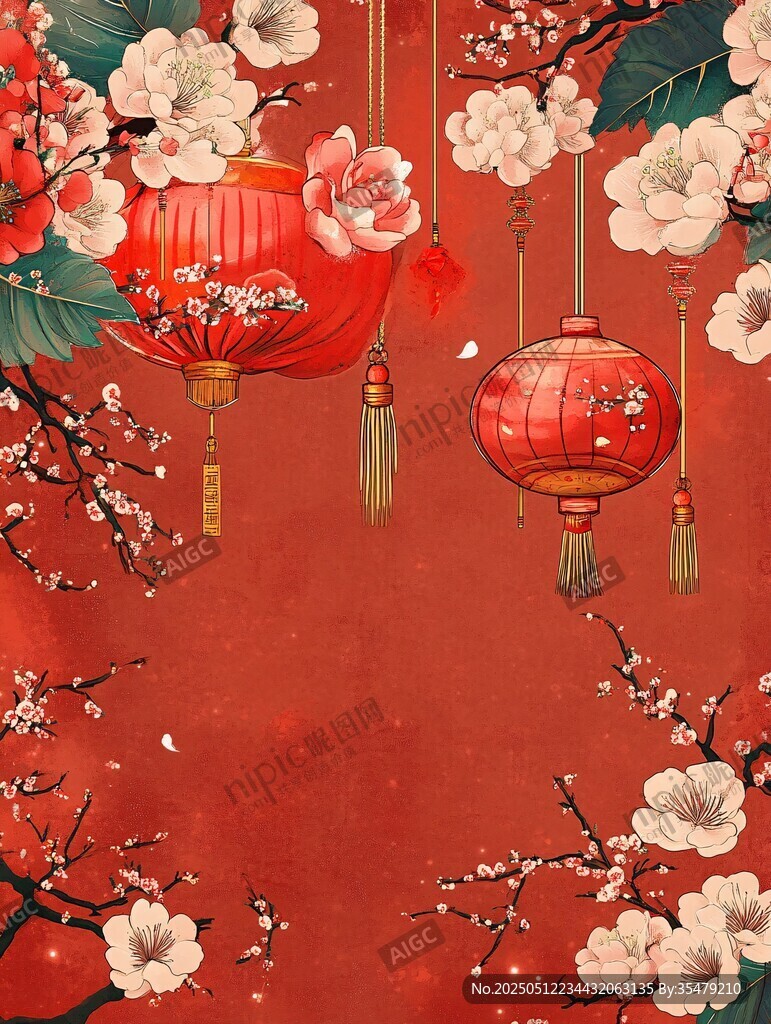 红梅灯笼迎佳节