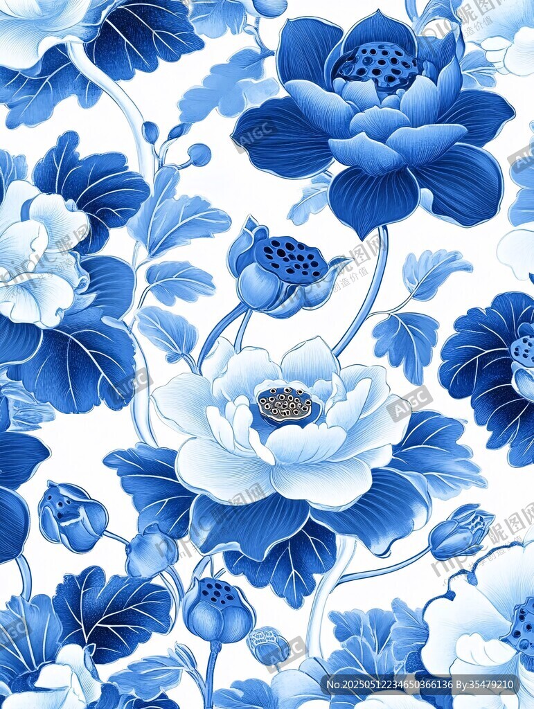 青花瓷花卉图案精美纹饰