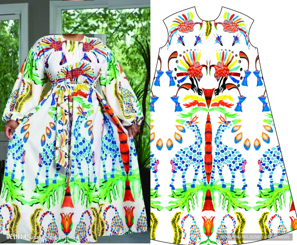 数码印花多彩民族风印花长裙展示