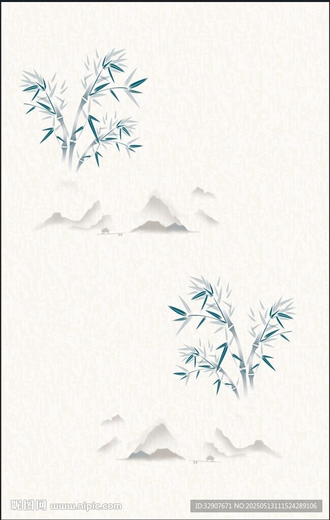 中式水墨风竹子印花