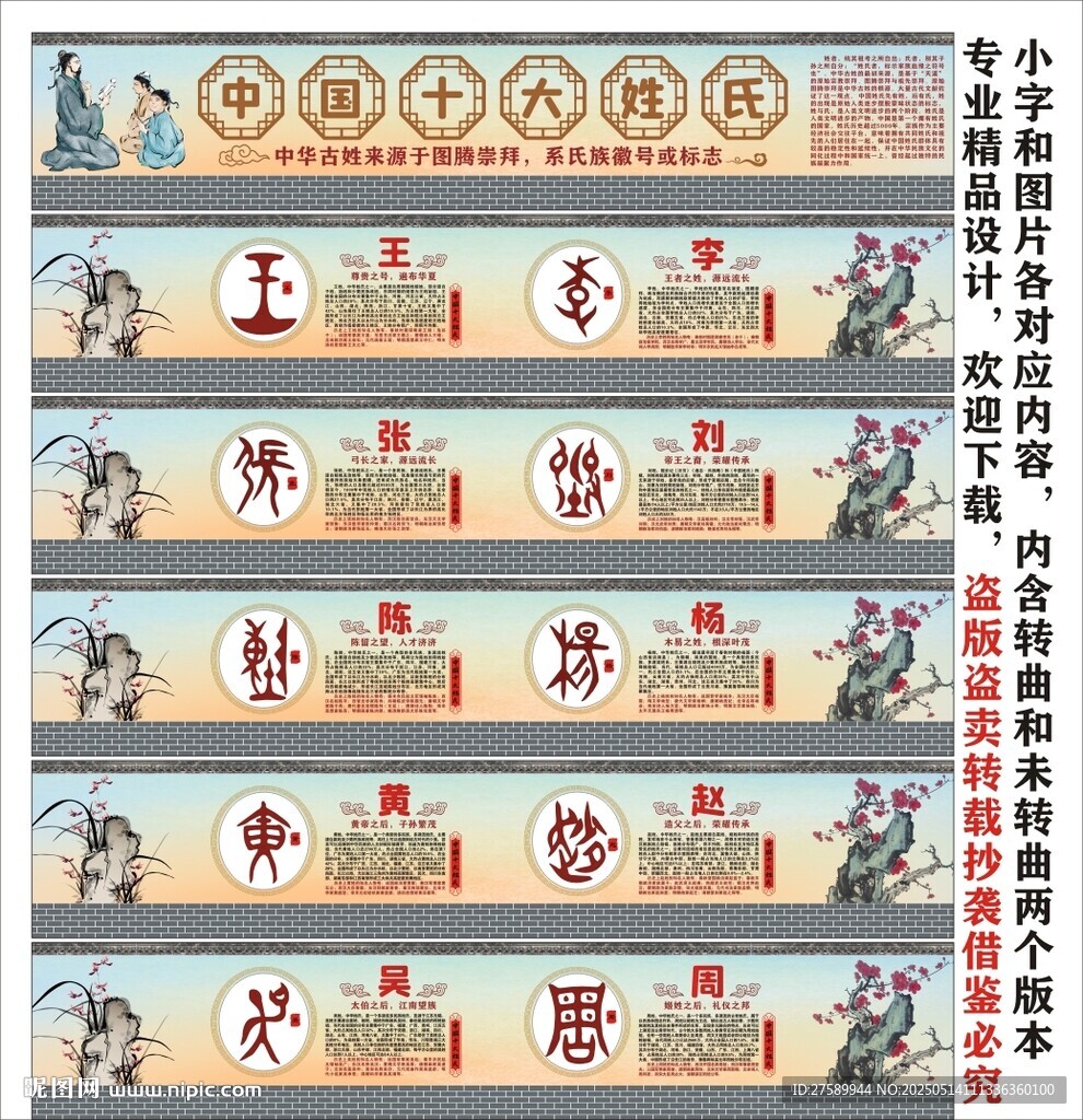 中华十大姓氏海报展板挂画宣传