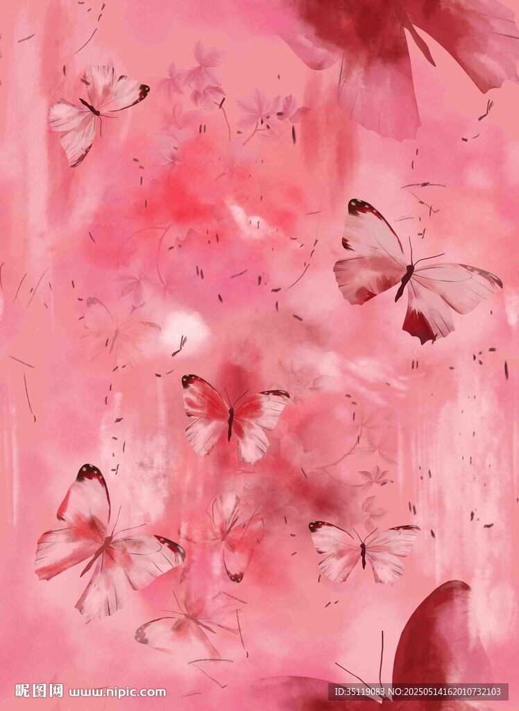 梦幻粉色蝴蝶水彩画