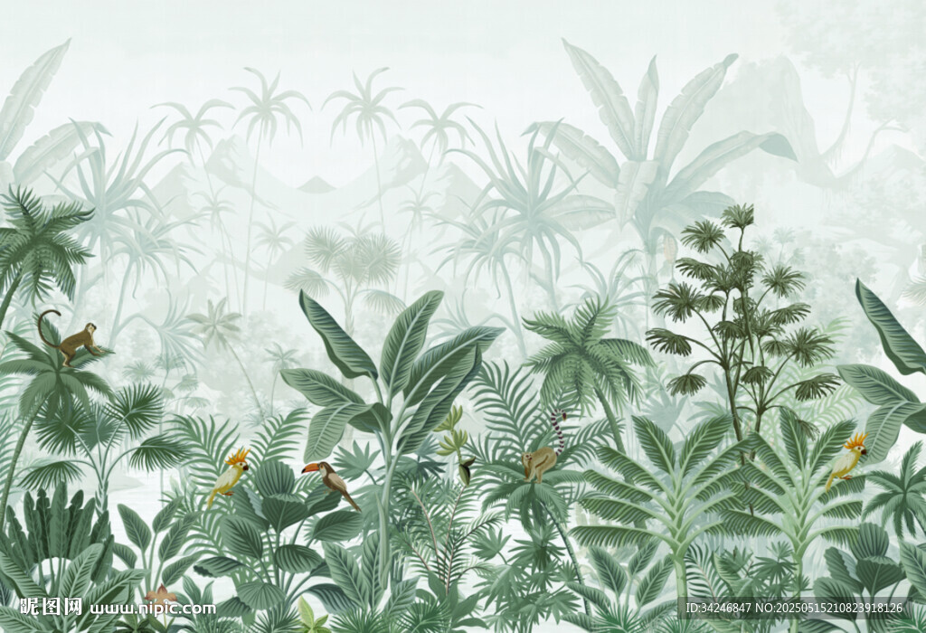 热带雨林植物背景墙
