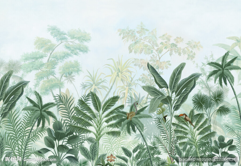 热带雨林植物背景墙