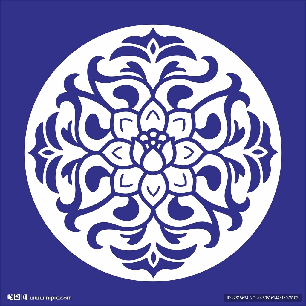 矢量缠枝莲纹圆形花卉纹饰图案