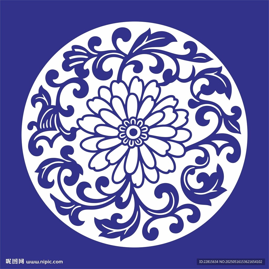 矢量缠枝菊花花卉圆形传统纹饰