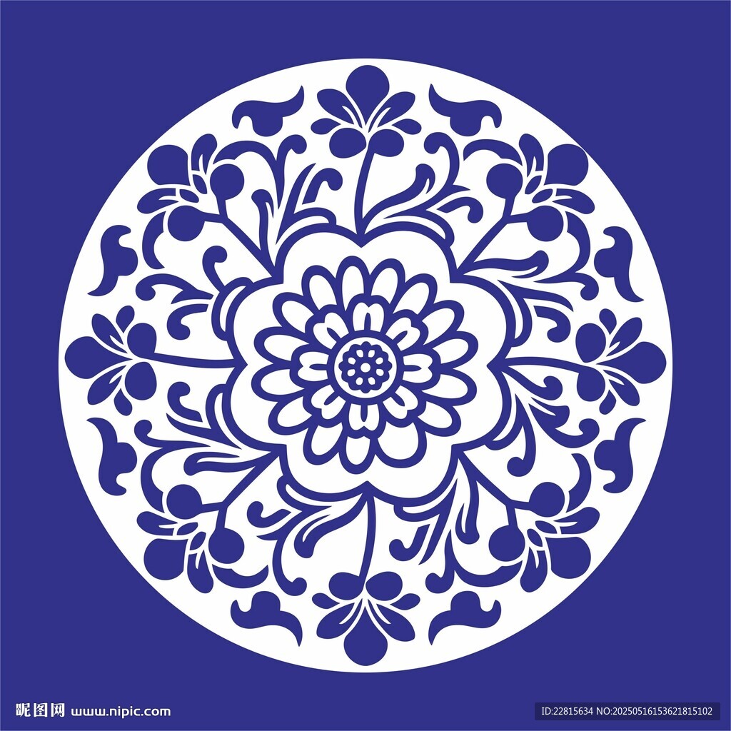 矢量缠枝菊花圆形花卉传统图案