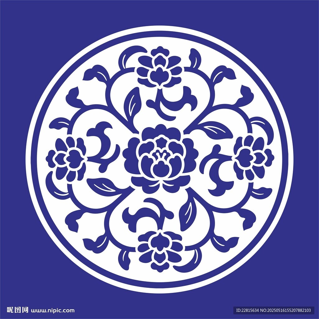 矢量缠枝牡丹花花卉圆形传统图案