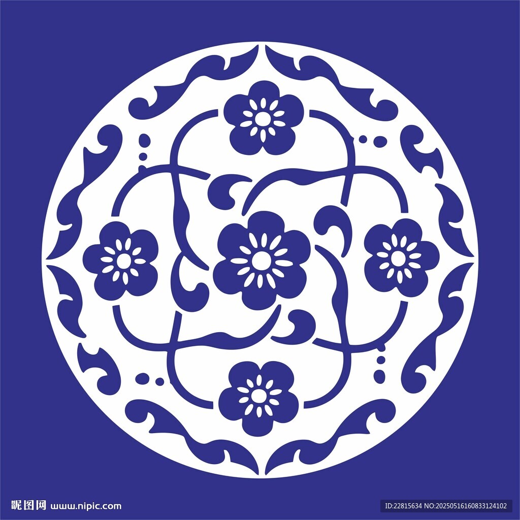 矢量缠枝梅花圆形花卉传统图案