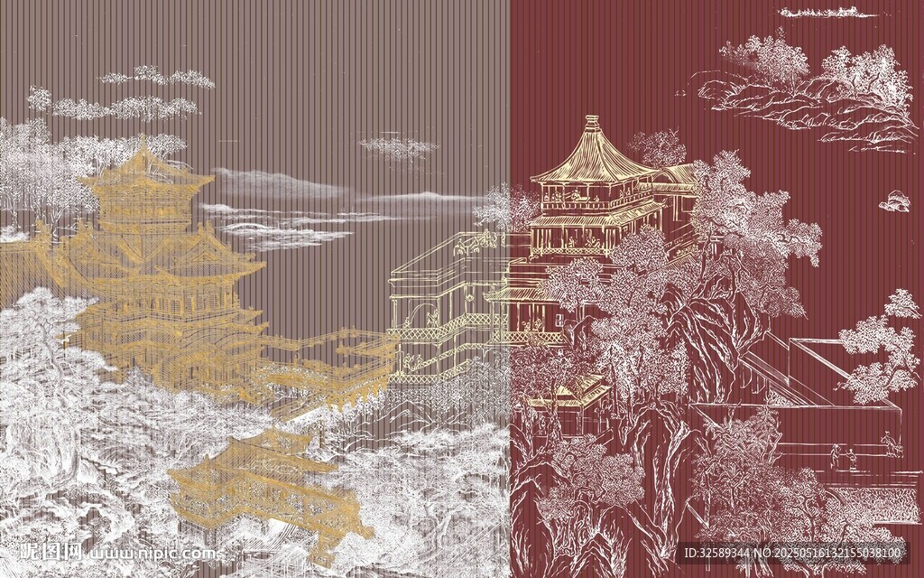 古风山水建筑插画欣赏