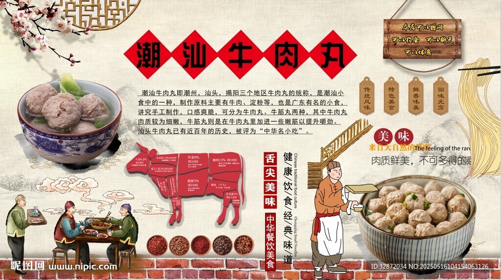 潮汕牛肉丸背景墙