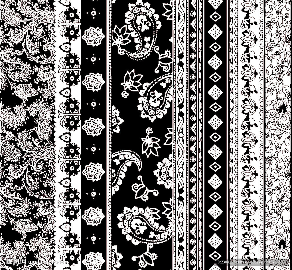 黑白佩斯利花纹图案设计