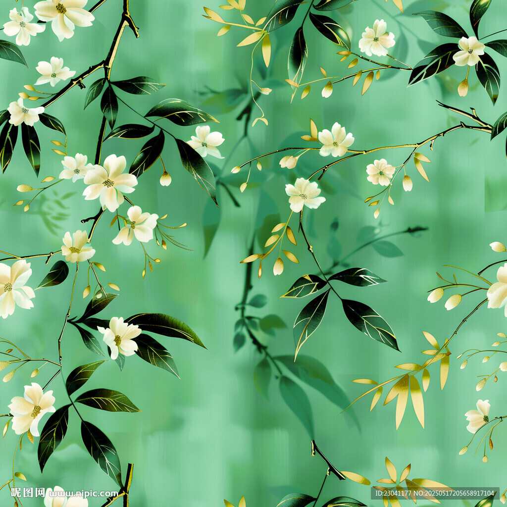 清新绿底花卉图案纹理
