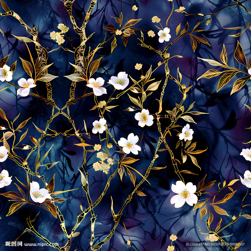 蓝底繁花图案