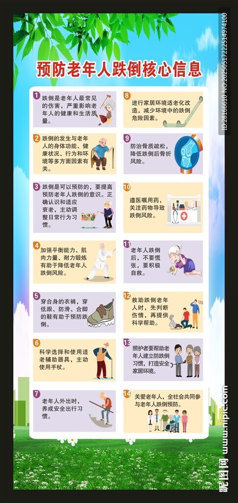 预防老年人跌倒健康核心信息展架