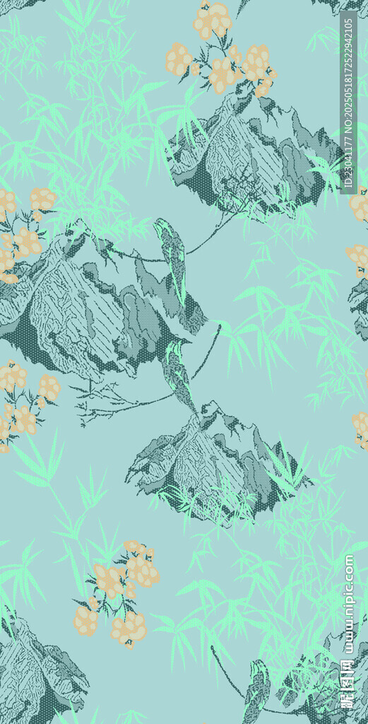 水墨风山水花卉图案