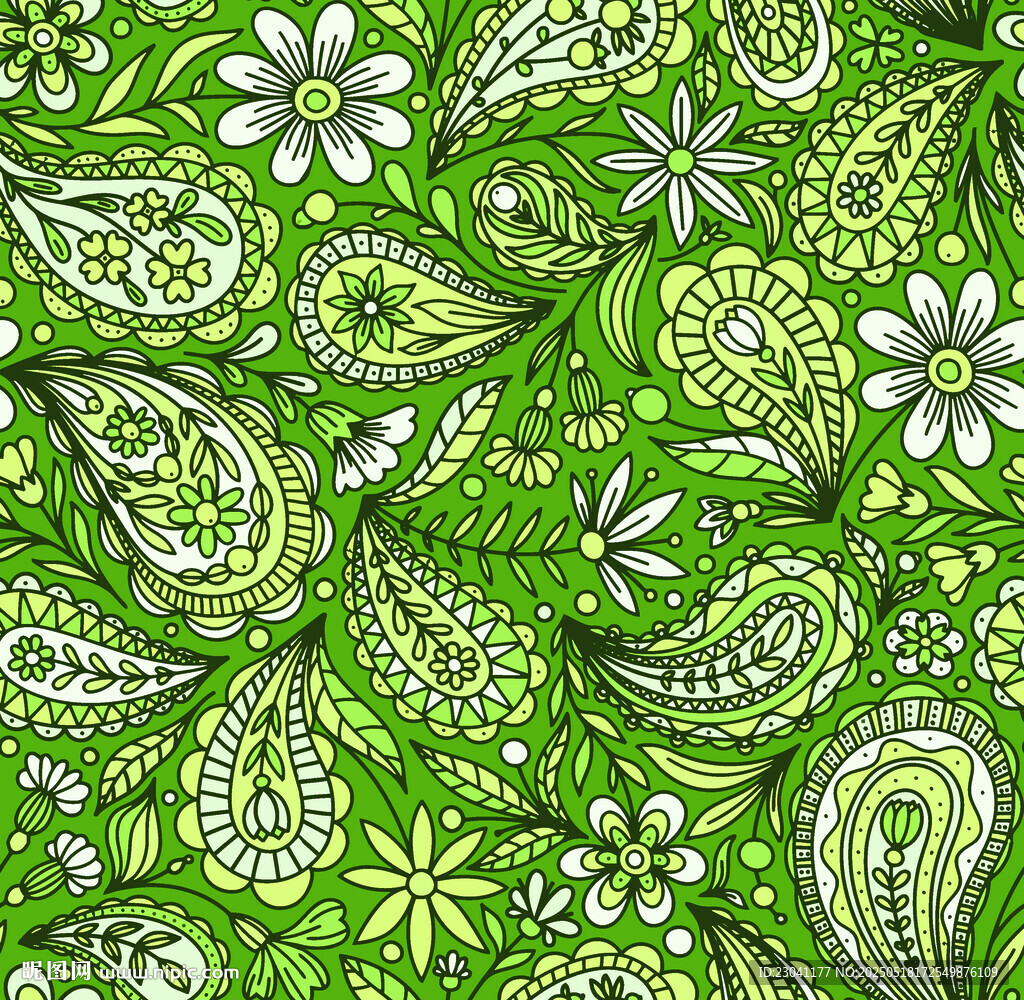绿色佩斯利花纹花卉图案