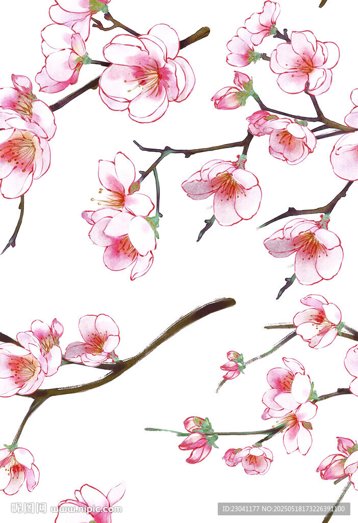 粉色桃花枝插画素材