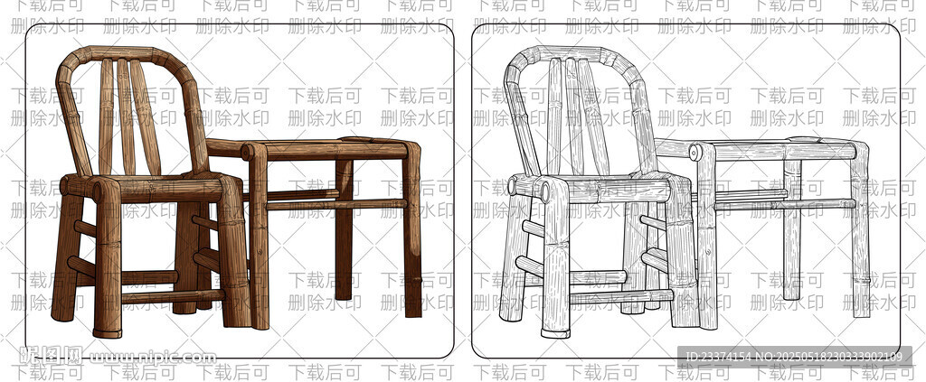 竹编桌凳插画