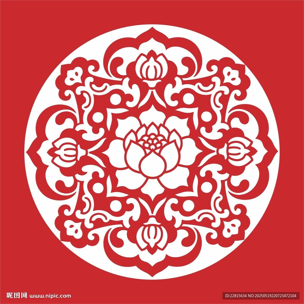 中式传统莲花纹圆形图案