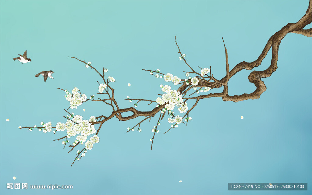 新中式工笔花鸟梅花背景墙装饰画