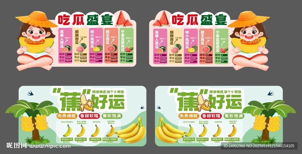 西瓜 香蕉 水果知识牌 展板 