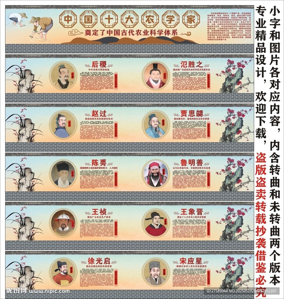 古代十大农学家海报展板挂画宣传