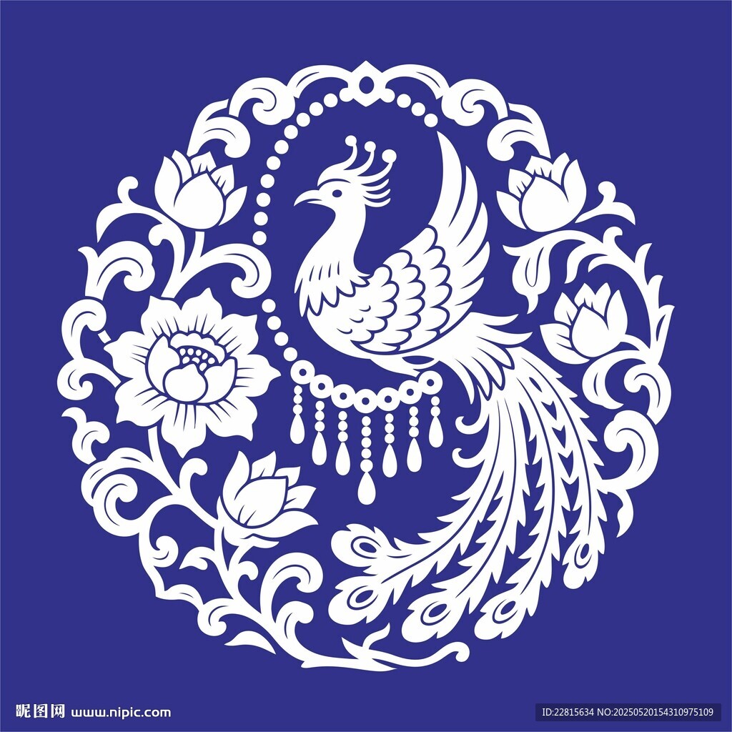 凤凰花卉剪纸图案设计