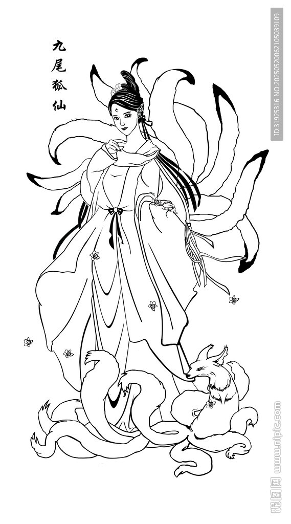 古典仙女线描图