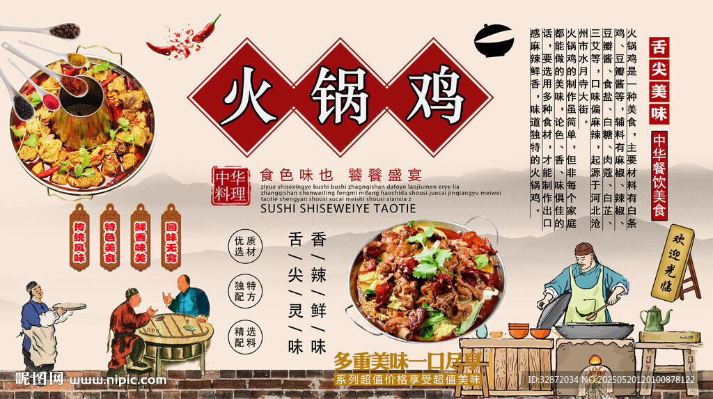 火锅鸡背景墙