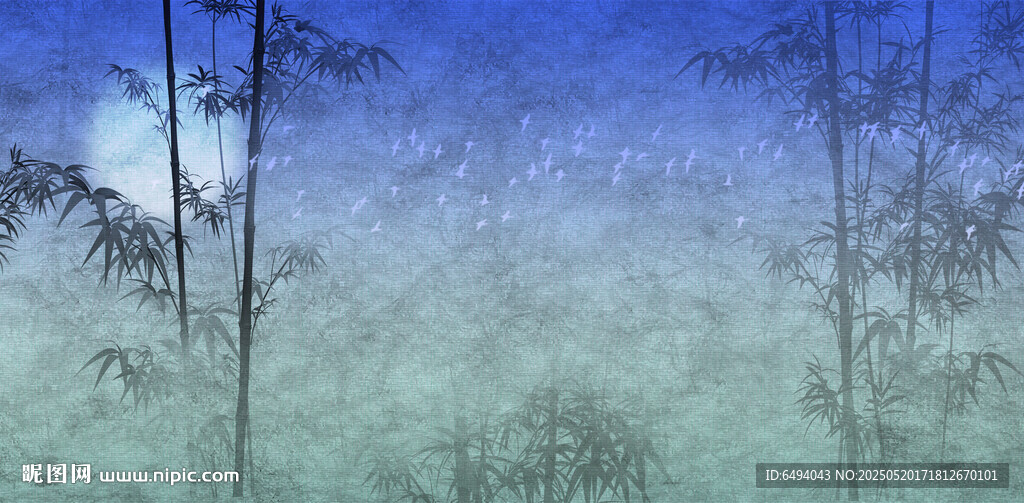 水墨风竹林夜色深蓝色意境背景图