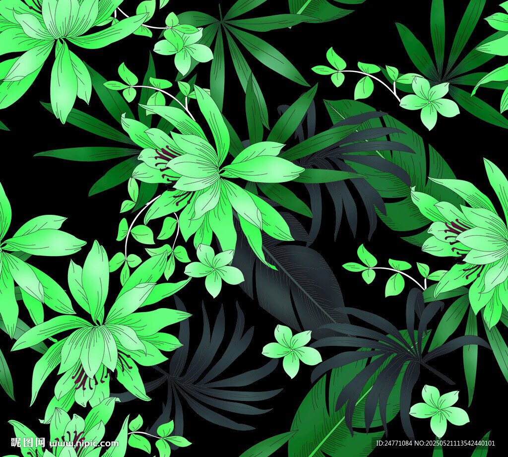 热带绿植花卉背景图案