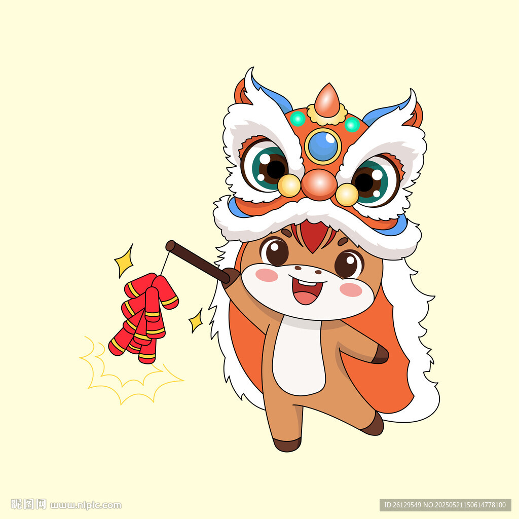 萌态小马舞狮闹新春