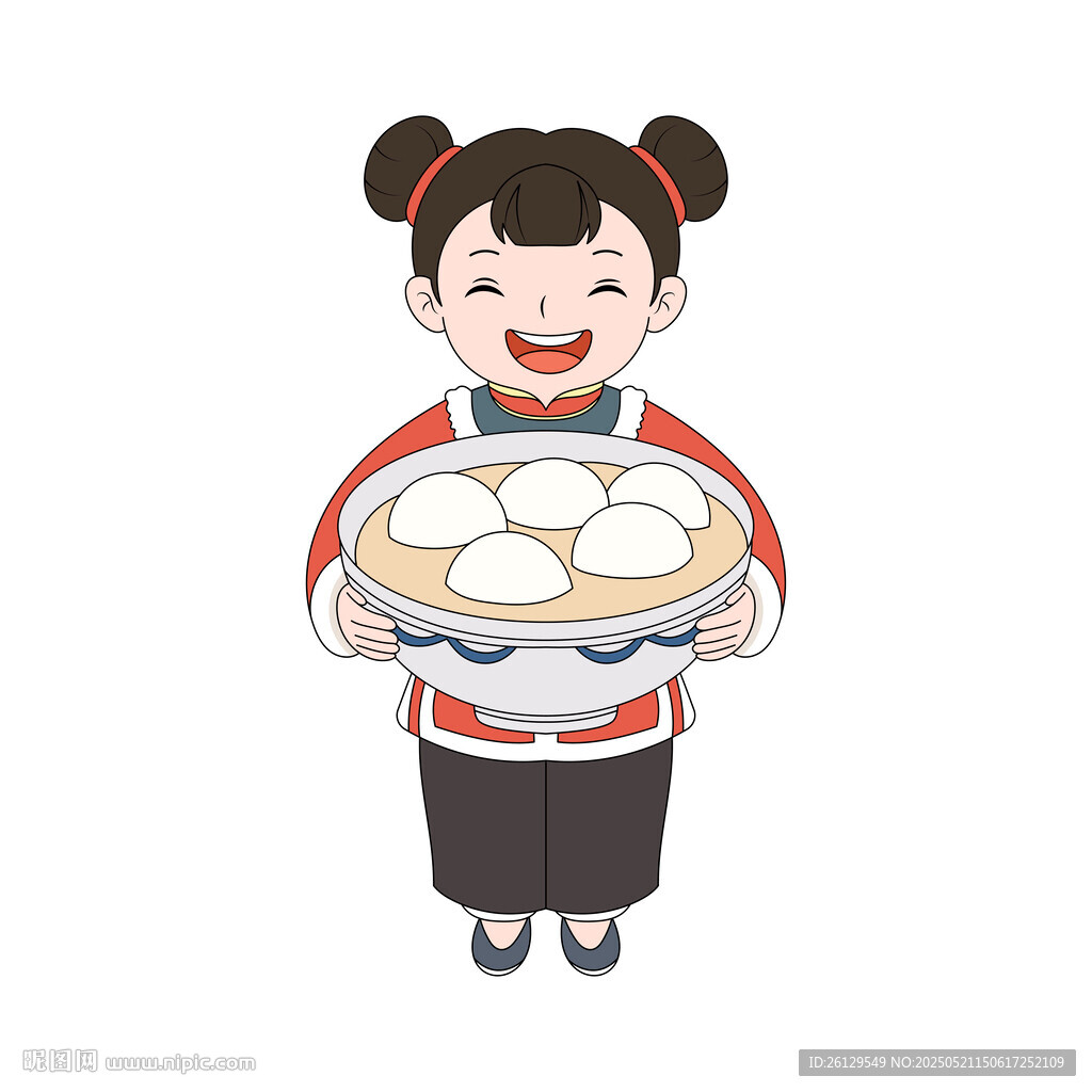 端着汤圆的可爱中式女孩