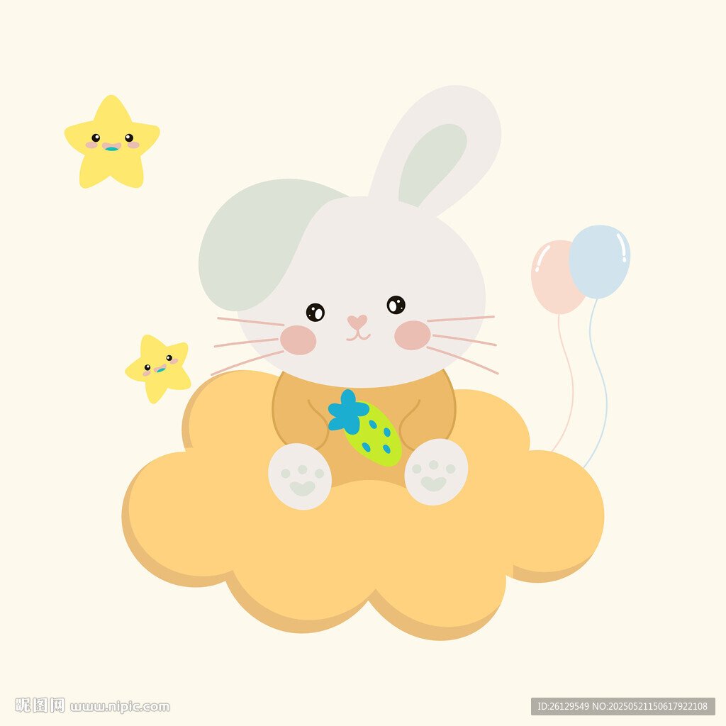 云朵上的可爱小兔