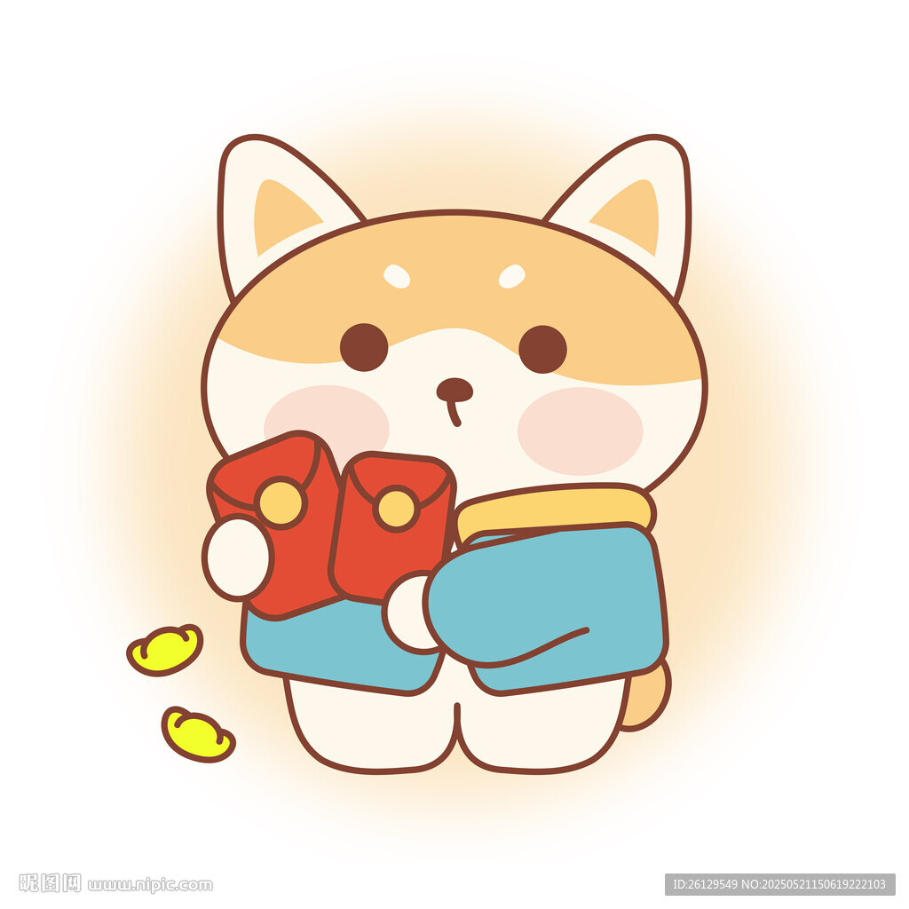 萌犬抱红包撒金元宝