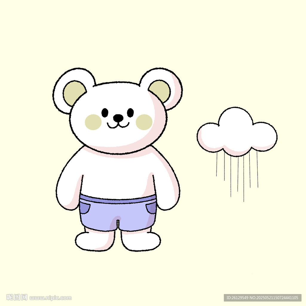 雨中站立的可爱小熊