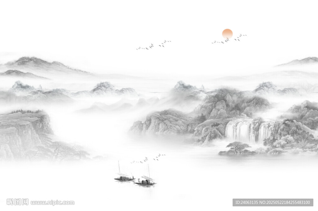 中式山水屏风画