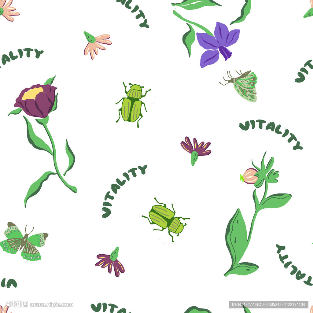 手绘花卉昆虫图案背景