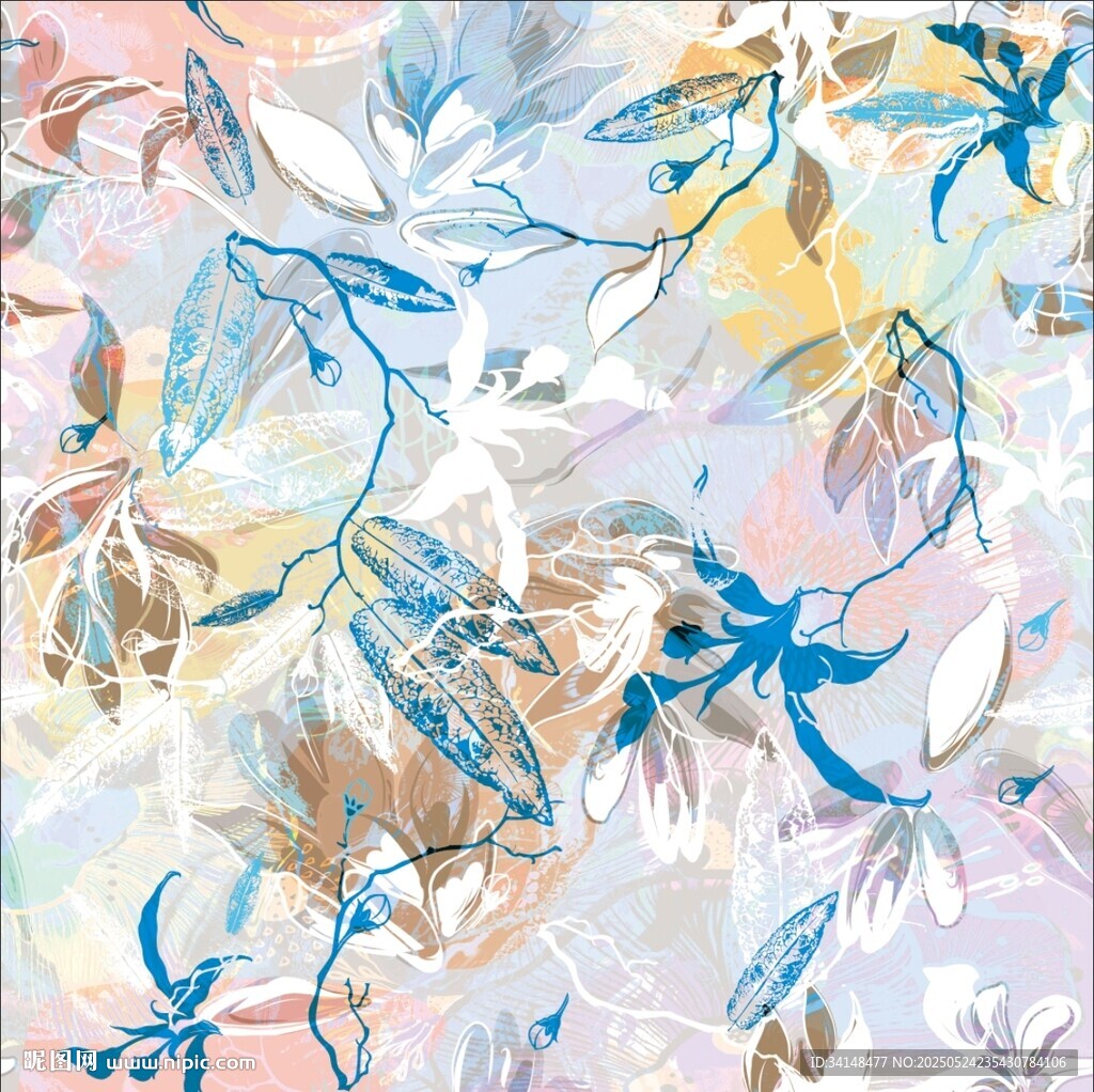 梦幻花卉抽象水彩图案