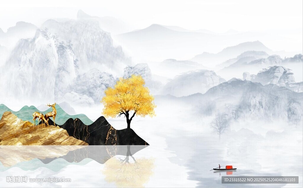 新中式山水背景墙
