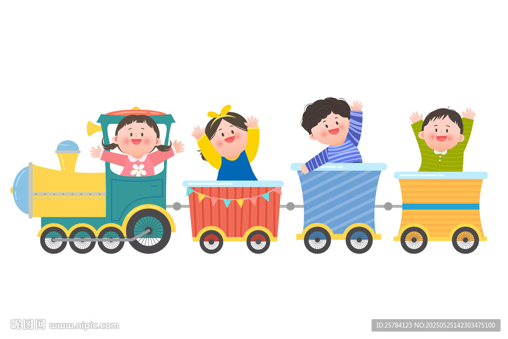 儿童游乐园做火车玩耍教育类插画
