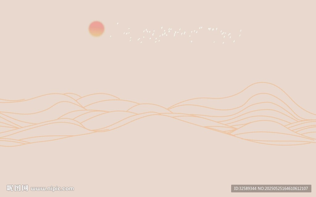 简约日出山水线条插画