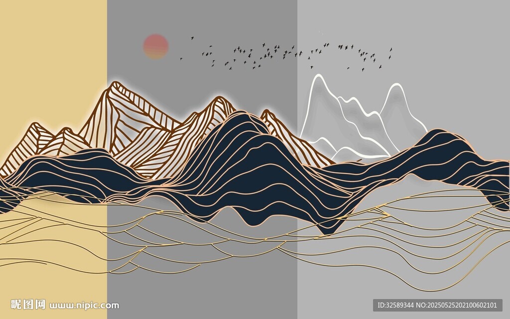 中式山水抽象艺术插画